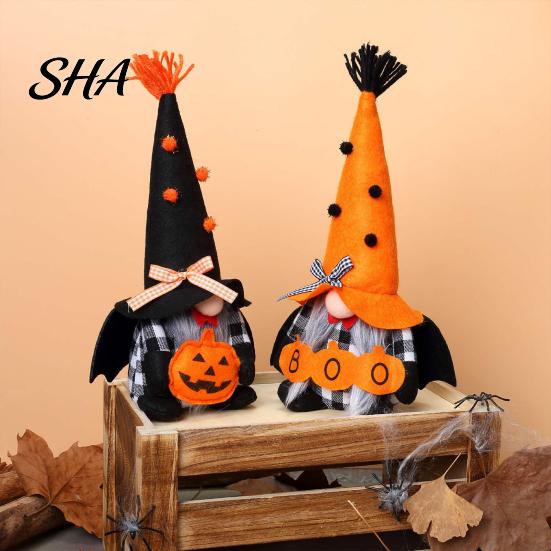 Plush Gnome Halloween Decoration, Spooky Orange Black Boo Pumpkin Swedish Tomte Soft Centerpieces Figurine, Elf Dwarf Ornaments for Dining Table