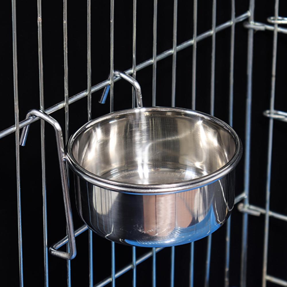 Cat Pet Stainless Steel Hang-on Puppy Bird Feeder Water Drinker Cage Cup Dog Feeding Bowl