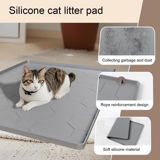 Cat Litter Box Mat with Raised Edges Non-slip Waterproof Urine Proof Easy Clean Scatter Control Kitten Litter Trapping Mat Silicone Floor Pad Pet