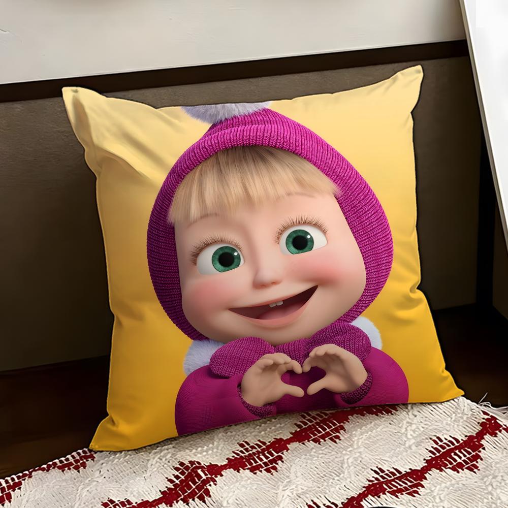 Cute MMasha and the BBear Cushion Cover Reversible Soft Durable Pillow Cover Home  Car MultiScene Use for Daily Comfort