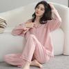 Autumn New Style Pajamas Women's Home Wear Round Neck Loose Casual Style 100% Cotton Two-piece Suit Lapel Cotton Suit Pyjamas