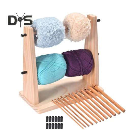 Деревянный держатель пряжи, горизонтальный держатель клубков пряжи, двойной вращающийся органайзер для хранения пряжи, распределитель пряжи для принадлежностей для вязания крючком