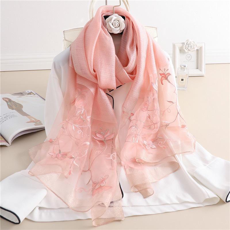 Роскошный женский шарф/шаль из шелковой шерсти с ручной вышивкой