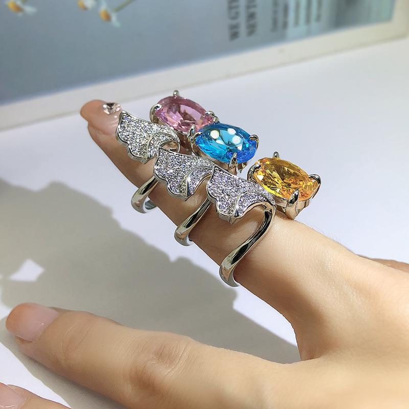 Новый темперамент онлайн двойной бриллиант Танзания голубой капля воды грушевидной формы кольцо имитация сапфира цвет сокровище открывающееся кольцо для женщин