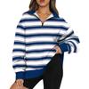 Women's Sweatshirt Fashionable Long Sleeved Striped Printed Half Zip Sweatshirt Top