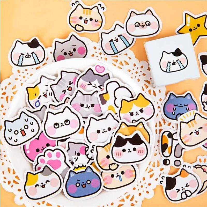 Милая наклейка с кошкой, креативная наклейка с изображением черного котенка Kawaii, играющего с милой канцелярской наклейкой для декоративного альбома своими руками