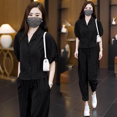 Плюс размер женский омолаживающий вестерн стиль модный повседневный спортивный костюм модная темпераментная рубашка из двух частей брюки лето