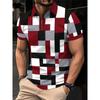 Men's Zipper Polo, 3D Checkered Printed Fashion, Casual Business T-shirt, Men's Polo, Zipper Short Sleeve Street T-shirt