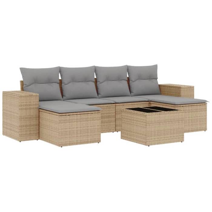 VidaXL Salon de Jardin avec Coussins 7 pcs, Canapés de Terrasse, Ensemble de Meubles de Patio, Mobilier d'Extérieur, Beige 3222928