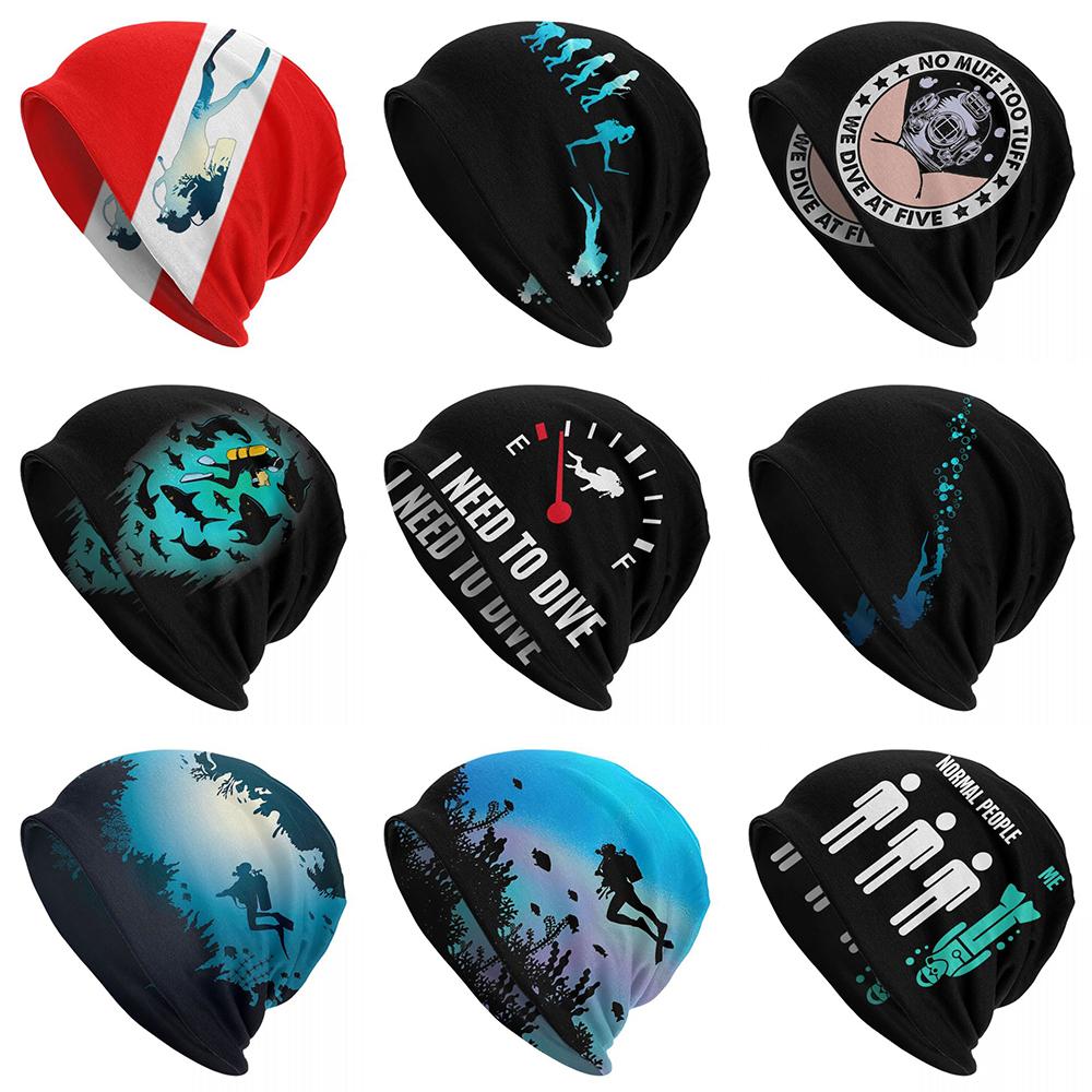 Шапка-бини с флагом для подводного плавания, унисекс, женские аксессуары для любителей дайвинга, шапки с черепами, подарки для дайвера, крутой дизайн, вязаные шапки
