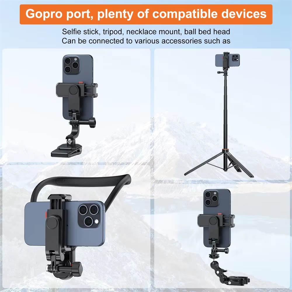 Extendable Desktop Tripod & Phone Holder Kit Smartphone Clamp with Dual Cold Shoe GoPro Style Interface 360° Rotate for Vlog