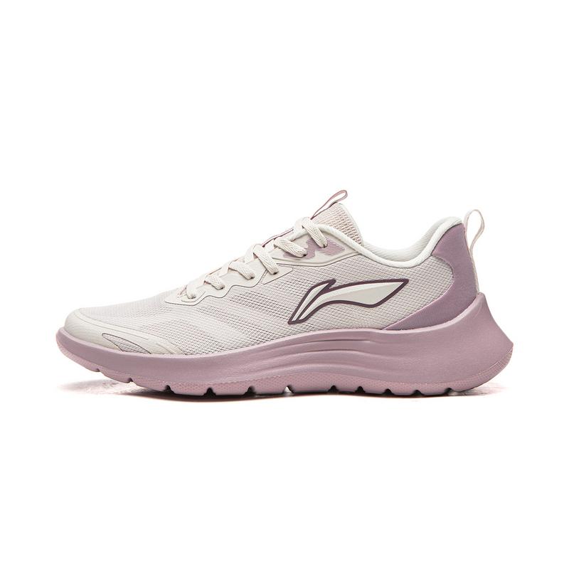 Li-Ning Модные Дышащие Мягкие Упругие Беговые Кроссовки Женская Сникерс Бело-Песочно-Серый Кварцево-Розовый ARSW118-3