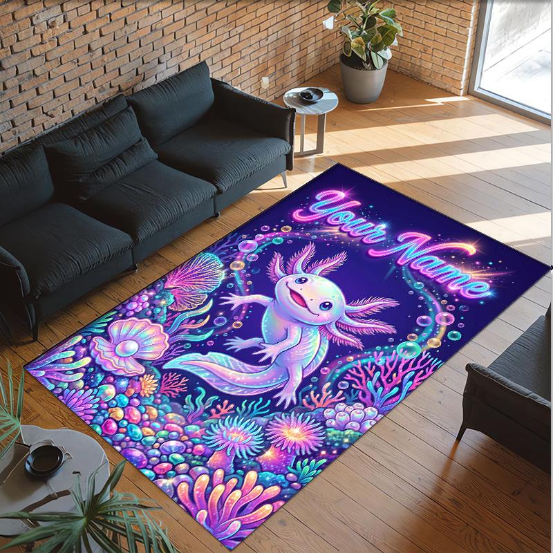 Mermaid Theme Crystal Velvet Floor Rug Personalized Custom Name Text Warm Carpet Home Decoration