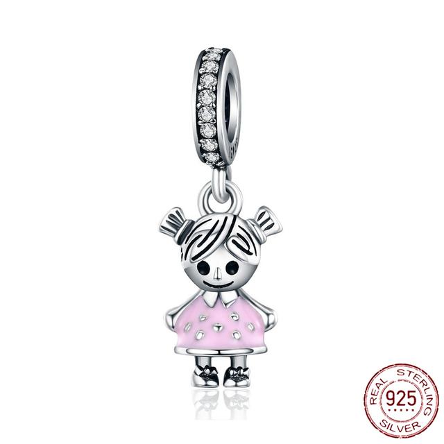 New 925 Sterling Silver Rose Girl Boy Pink Sparkle Spacer Clip Charm Bead Fit Original Fashion Bracelet DIY Jewelry for Women