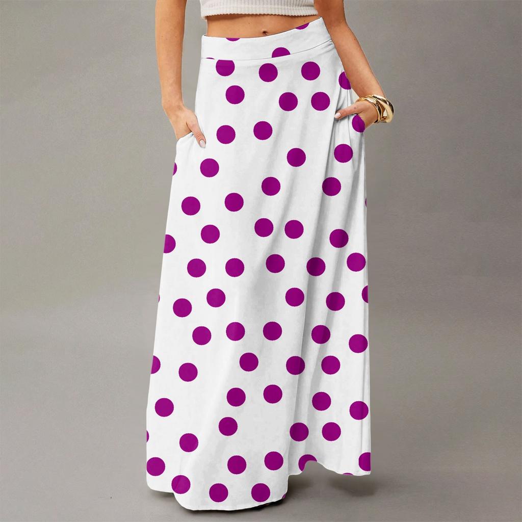 Женская повседневная складная юбка-макси с принтом в горошек, высокой талией и карманом, с драпировкой