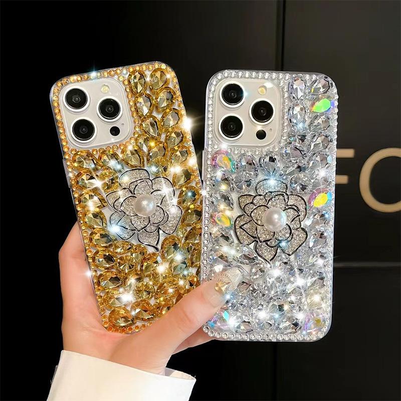 For Samsung S24ultra Pearl Camellia Mobile Phone Case for Samsung Full Diamond S23plus Luxury and High-end Sense