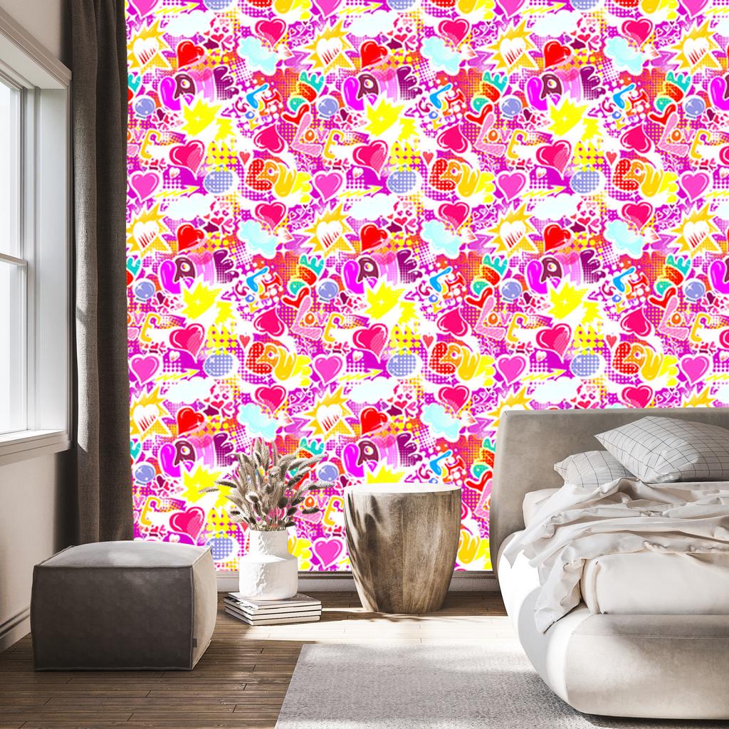 Pink Graffiti Wallpaper for Living Room and Bedroom 50x1000