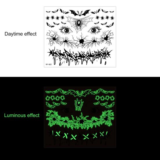 Наклейка на лицо с татуировками на Хэллоуин, светящаяся в темноте 3D-набор для макияжа ведьмы-зомби, водонепроницаемые съемные временные наклейки для татуировки ко Дню мертвых