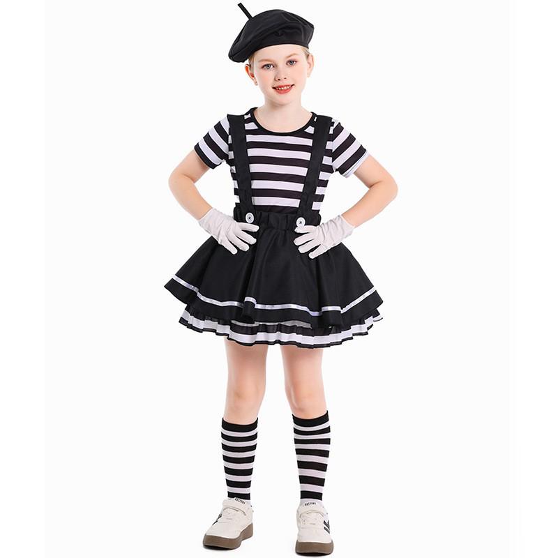 Mime Clown Costume for Girls - June 1st, Halloween, Stage Performance