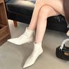 Autumn Soft Leather Pointed Toe Ankle Boots Women Fashion Zippers Thick Heels Shoes Street Style Mordern Short Botas Mujer