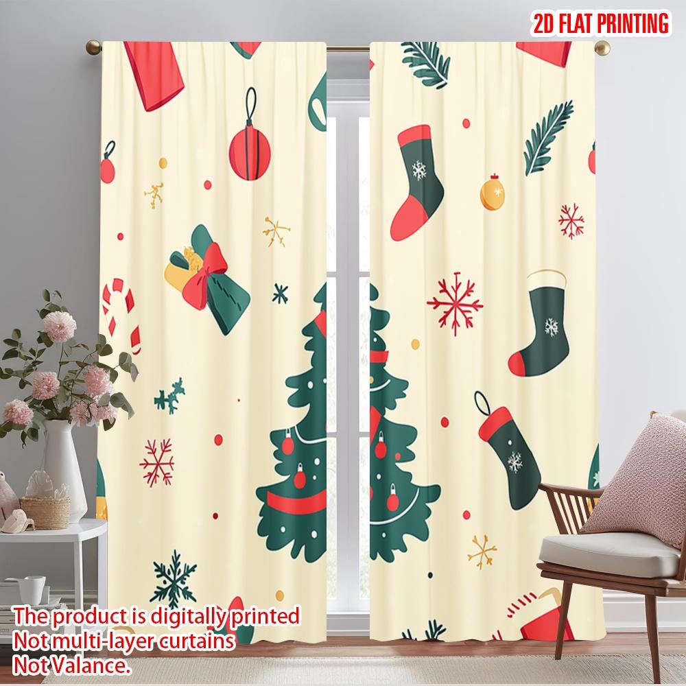 2Pcs,2D Plane Printing Contemporary Curtains Christmas Tree Snowman Winter Gift (2) Polyester Easy Install (Without Rod)