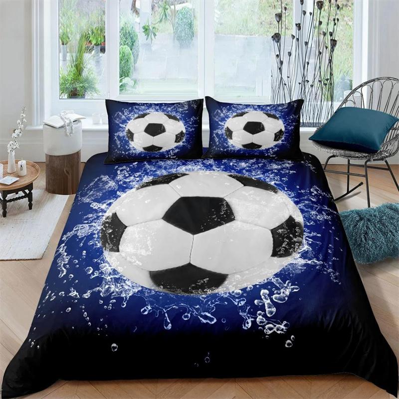 Футбольный комплект постельного белья King Queen Полноразмерный футбольный узор полиэстеровый пододеяльник для детей подростковый футбольный комплект постельного белья