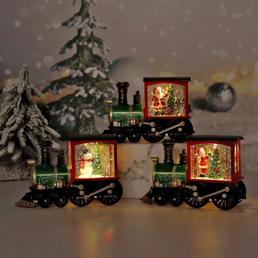 Christmas Train Luminous Water Filling Small Wind Light Desktop Ornament Scene Arrangement Props