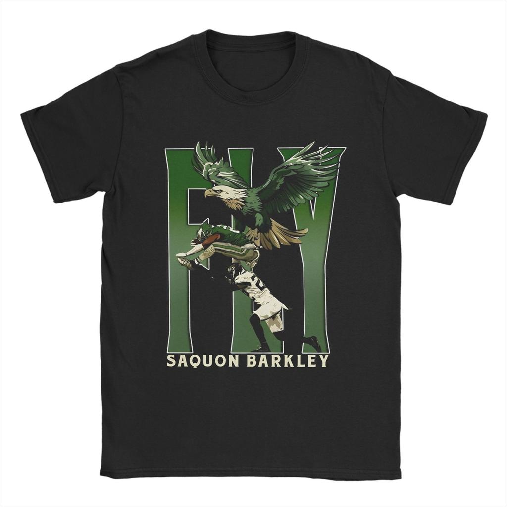Saquon Barkley Fly The Reverse Hurdle T Shirt for Men 100% Cotton Funny T-Shirt Rugby Eagle Tees Short Sleeve Clothes Plus Size