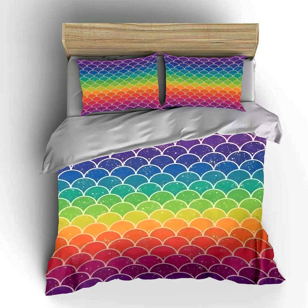 Rainbow Mermaid Scale Bedding Bedding Duvet Cover Set Duvet Cover Pillowcases (1 * Duvet Cover 2 * Pillowcases, without duvet insert)