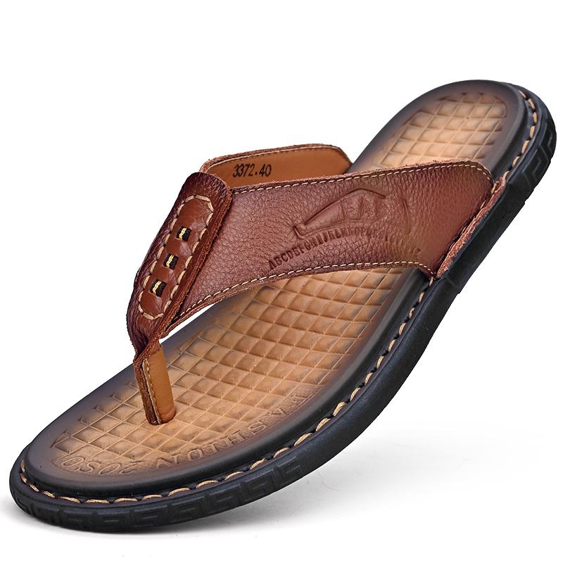 Новое поступление, летние мужские шлепанцы из натуральной кожи, противоскользящие кожаные тапочки ручной работы