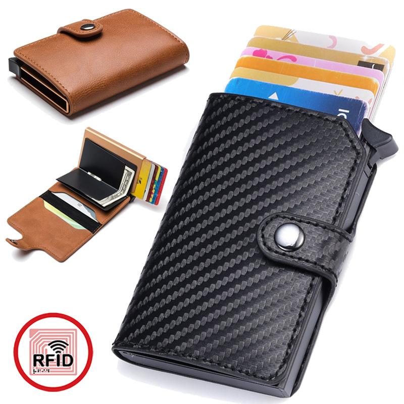 Men's RFID Blocking Pop-Up Card Holder, Men's Premium PU Leather & Metal Slim Wallet, Women's Automatic Business Casual Card Bag