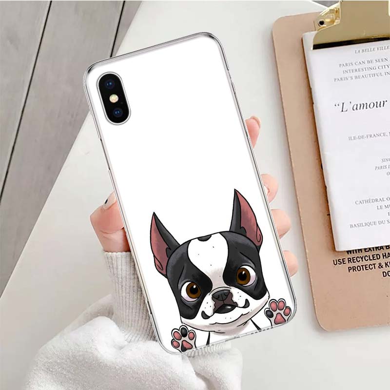 Мопс Французский бульдог животное Мягкий чехол для телефона Для IPhone 11 17 Air 16E 16 Pro Max 15 + 14 Plus 13 Mini 12 Apple 7 SE 8 Fundas Co