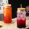 Coke Cup Glass Straw Cup with Dustproof Wooden Cover Heat-resistant Transparent Glass Bottle Breakfast Cola Milk Drinking Cup