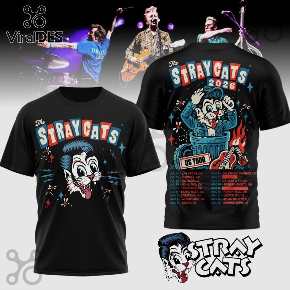 Графическая футболка в стиле US Tour 2026 от Stray Cats, унисекс