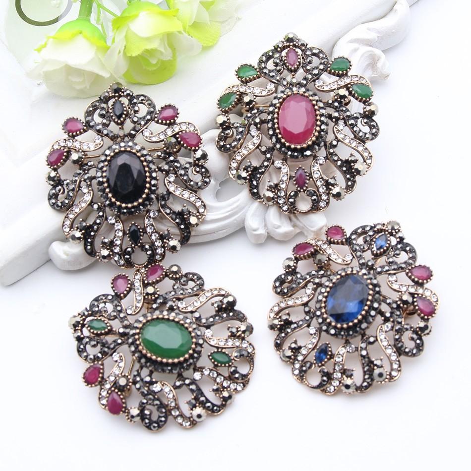 Винтажная женская брошь, этнические банкетные украшения, античное золото, полихромная брошь из смолы, брошь