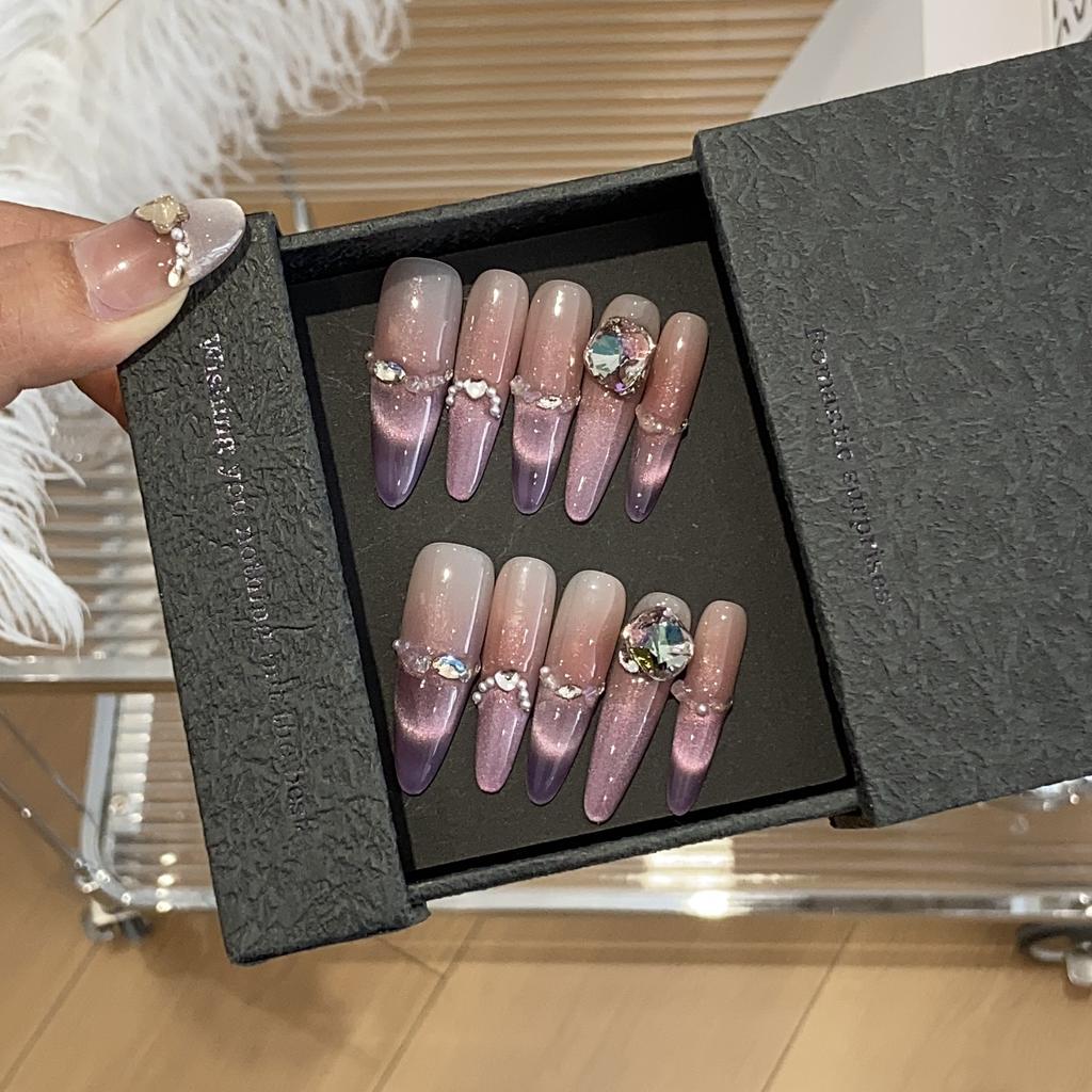 Gradient Purple French Cat Eye Pearl Small Broken Diamond Boutique K9 Diamond Milk Mist Rose Wear Armor