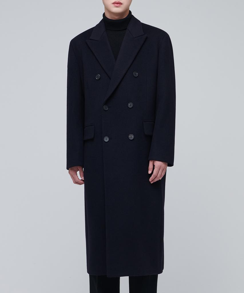 Musinsa Standard Cashmere Blend Daddy Shoulder Double Long Coat [Charcoal Grey]