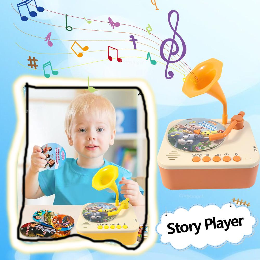 Kids Story Player Gramophone Music Toy with 93 Cards for Early Education Toddler Record Player Phonograph Learning Toys Gifts