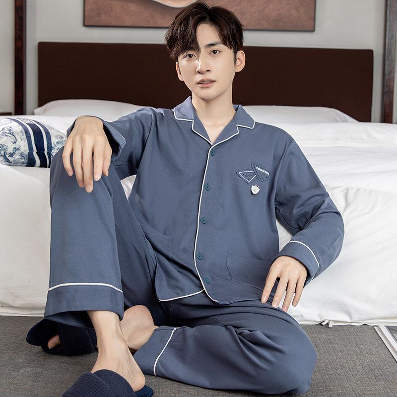 Хлопковая мужская пижама весна-осень с длинными рукавами ночная рубашка новый кардиган в клетку домашняя одежда для сна одежда для отдыха
