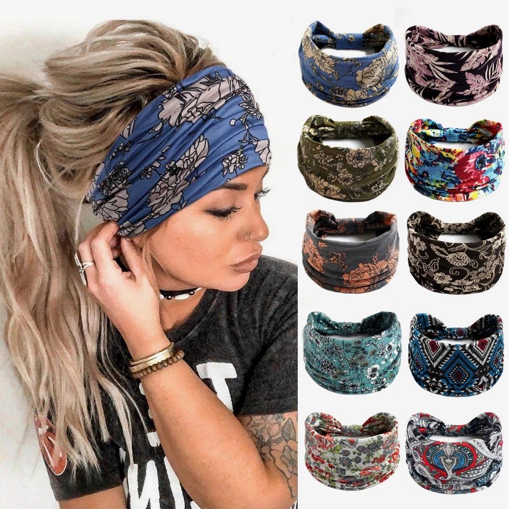 New Boho Cotton Wide Headband for Women Cashew Leopard Flower Print Turban Headwrap Knot Hairband Bandana Girls Hair Accessories