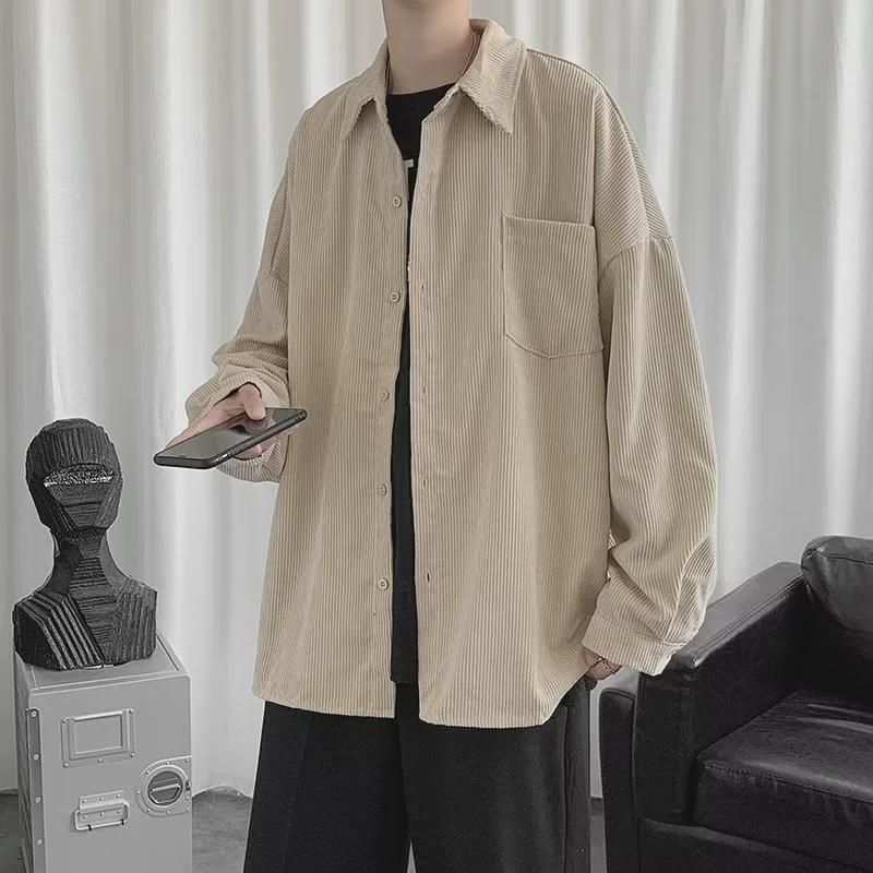 Men's 2023 Black Corduroy Shirt: Hong Kong Trendy, Japanese Retro, Loose Fit Casual Jacket
