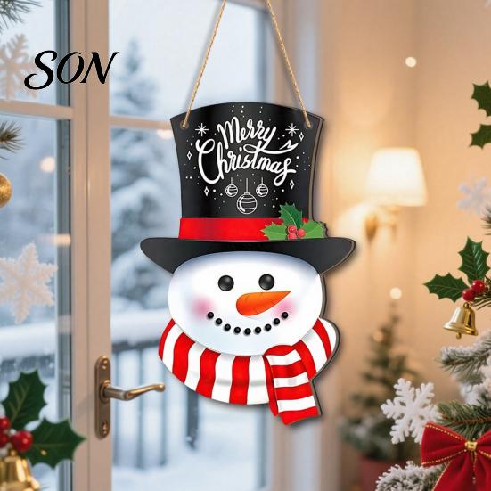 Farmhouse Style Festive Signs Wooden Christmas Hanging Pendant, Snowman/Santa Claus/Gnome Ornament with Indoor Outdoor Xmas Decor Hemp Rope