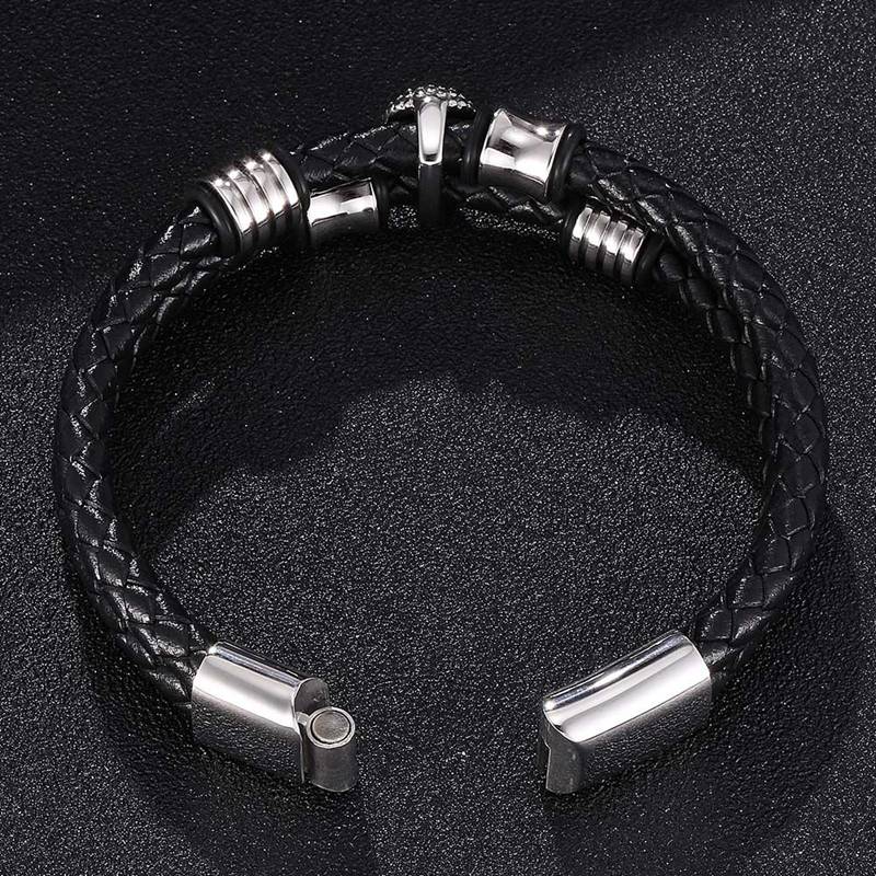 Bracelet Punk Men Braided Genuine Leather Bracelet Homme Femme Mens Bracelets Handmade Skull Jewelry Bangles Gift