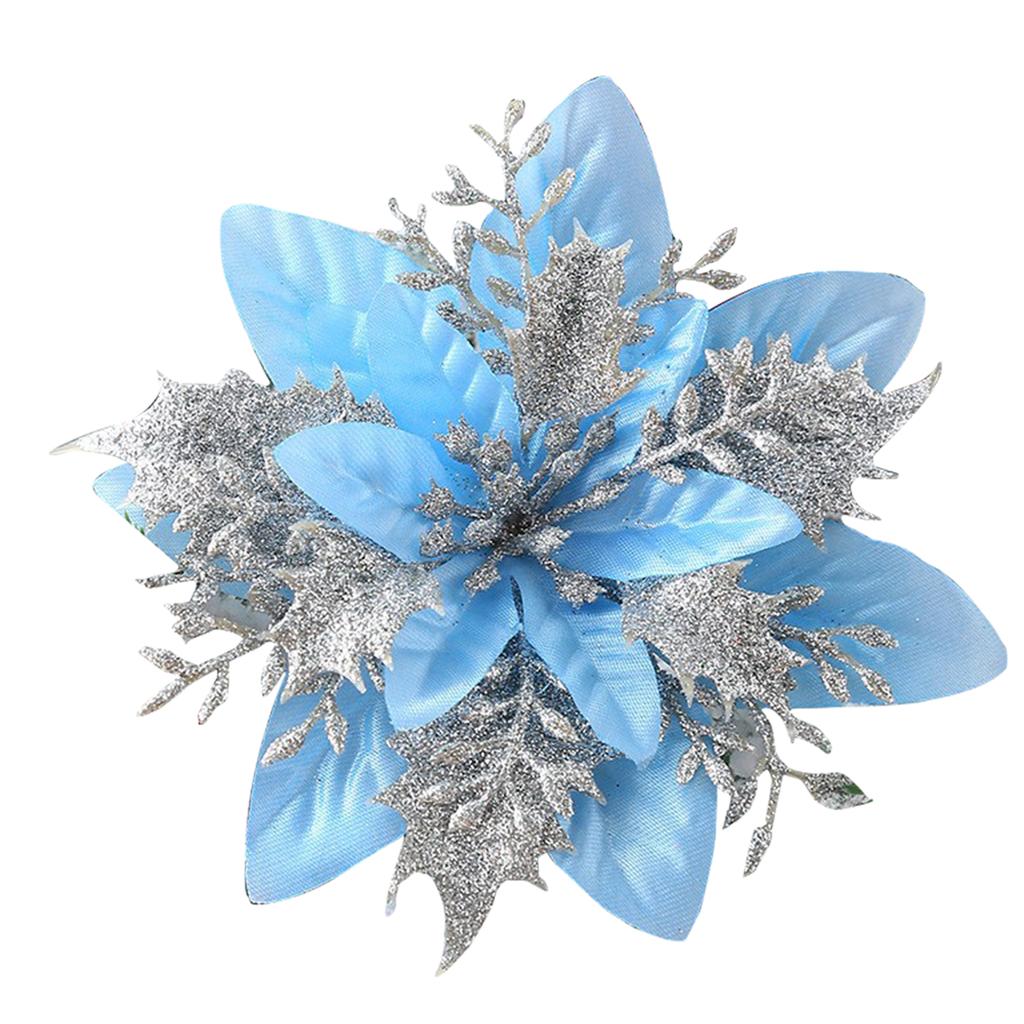 Glitter Poinsettia 5.5 Inch Artificial Flower Christmas Clip Stem Christmas Tree Ornaments For Wedding Party Wreath Decoration
