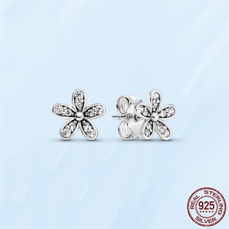 Настоящие оригинальные серьги-гвоздики из стерлингового серебра 925 пробы с цветком маргаритки и перьями в форме сердца, подходят женщинам, модные ювелирные изделия, подарок на помолвку