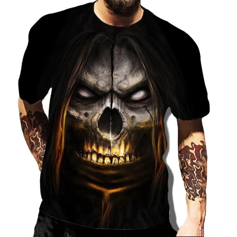 Skull Printed Men's T-shirt Horror Style Summer 3D Short Sleeved Trend Personalized Men's Clothing New Round Neck Men's T-shirts