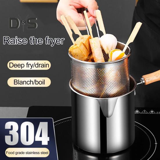 Stainless Steel Deep Fryer Pot with Basket Lid Deep Oil Fryer Pan Multi-Purpose Mini Fryer Pan for Fries Chicken Fish Shrimp Bacon