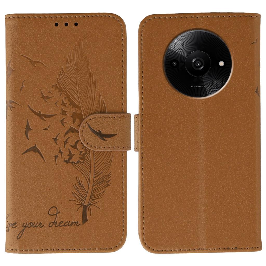 For Xiaomi Poco C61 4G/Redmi A3 4G Case Feather Imprint PU Leather Wallet Phone Cover