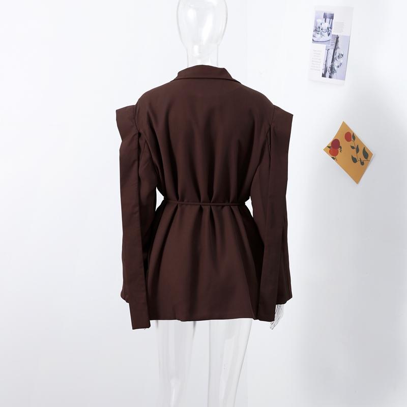 Женский блейзер с лацканами, завязывающимся поясом, пиджак, свободная повседневная и офисная куртка 2025 весна/лето, тонкое пальто с длинным рукавом