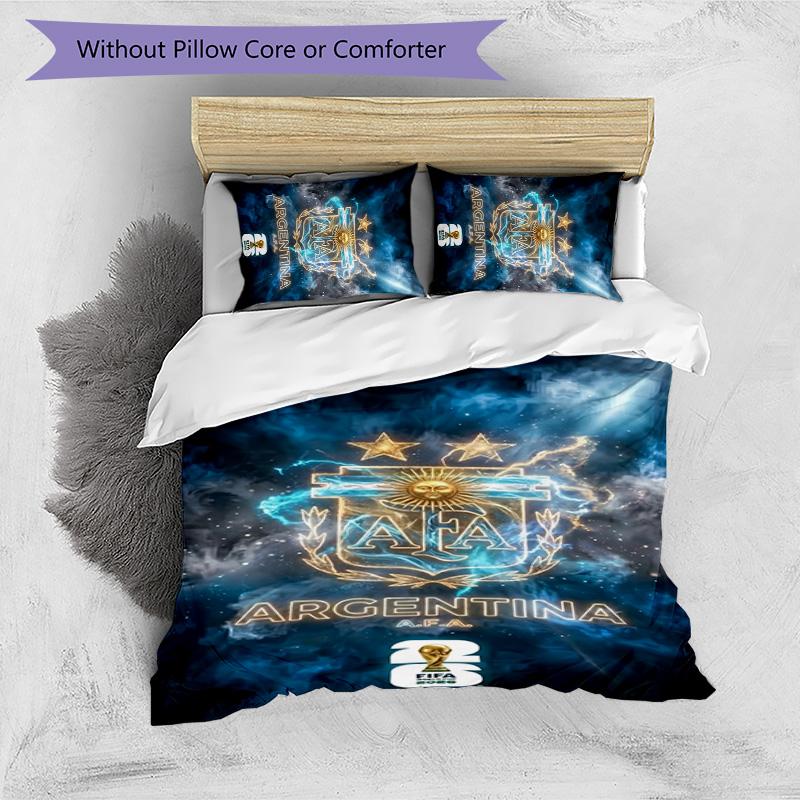 3pcs Argentina Football pattern bedding set duvet cover set includes duvet cover &pillowcases,perfect all season bedroom decoration&gift